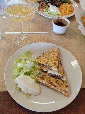 Steak quesedilla and lunch portion of steak fajitas