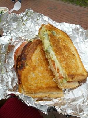 Deliciousness. Pesto, tomato, provolone, on Italian bread!