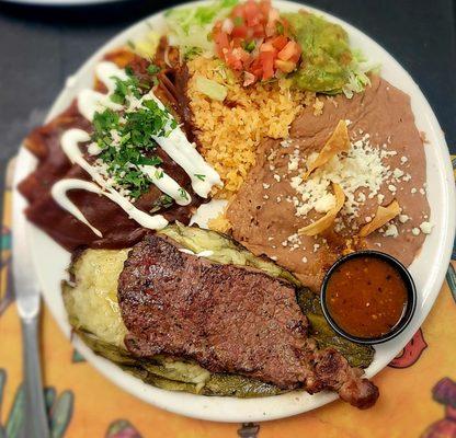 Tampiqueña with Queso Nopal - Delicious! The mole enchiladas were an added bonus.