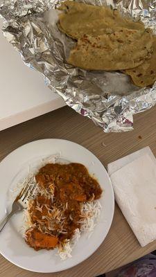 Bad hotel pic but Chicken Vindaloo and Aloo Paratha.