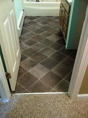 Part of whole house install -- bathroom vinyl & hallway carpet (Concord NH)