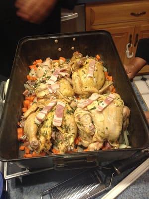 Cornish hens stuffed with sage rosemary and pancetta!