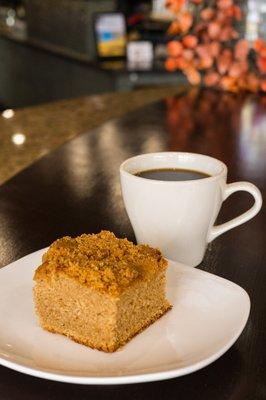 Morning coffee paired with Homeboy Bakery's famous coffee cake!