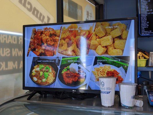 Food photos on a TV monitor