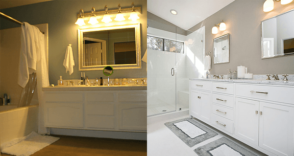 Sleek bathroom remodel, before and after