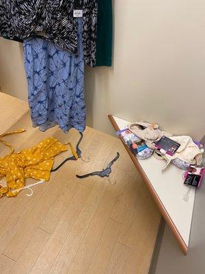 Discarded items in a dressing room