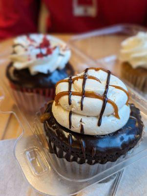 Red Velvet Lava, Chocolate Sea Salt Caramel, mini carrot cake with vanilla icing