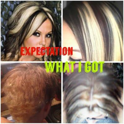 I showed them pictures of what i wanted (top pictures), the bottom pictures are how my highlights actually came out $99 hairvana