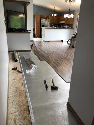 Flooring installation in progress.