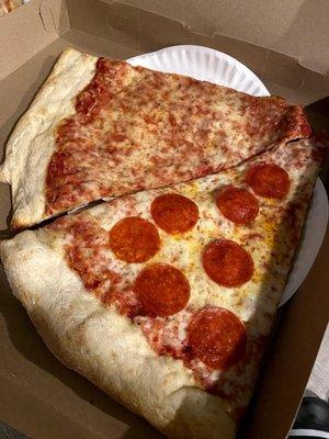 Cheese slice and pepperoni slice