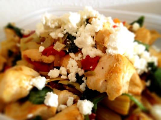 Sauteed Garlic & Onion Chicken, Roasted Red Peppers, Spinach and Goat Cheese