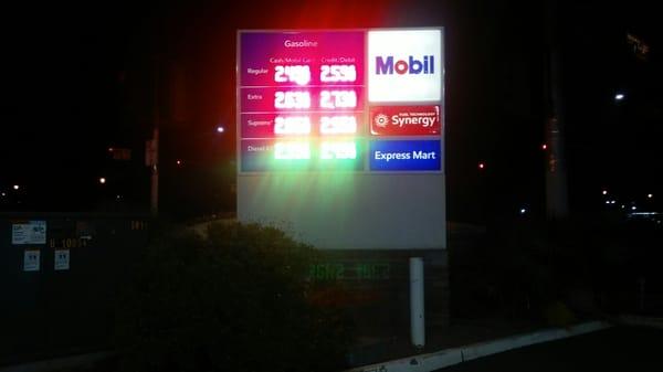 Mobil gas prices sign