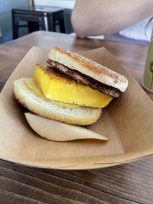 Breakfast sandwich with sausage!