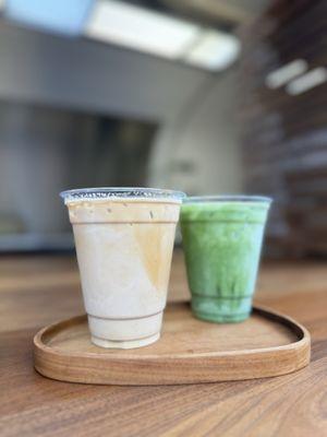 Iced Vanilla Latte and Ice Matcha Latte