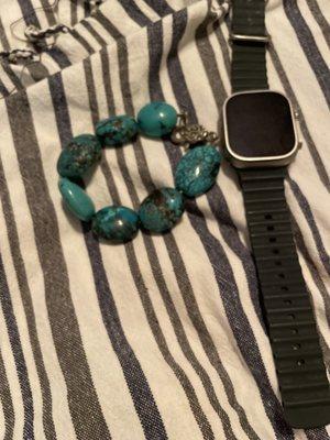 Custom large turquoise stones from Iran, made into a masculine bracelet. Thank you so very much.