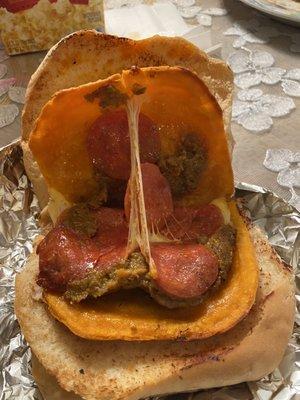 Beef Patty with Coco Bread/Pepperoni