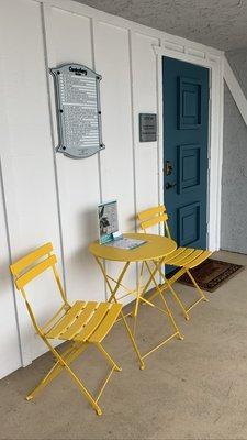 Outdoor waiting area with an ocean view!