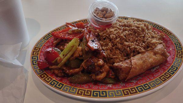 Kong pow chicken lunch special,  With fried rice and egg rolls