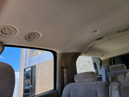 Newly installed headliner, on older Suburban. Thank you Brunner Trim & Glass!