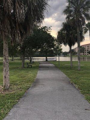 View of the lake and walking path