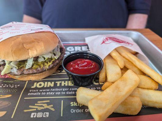 Regular burger with fat fries