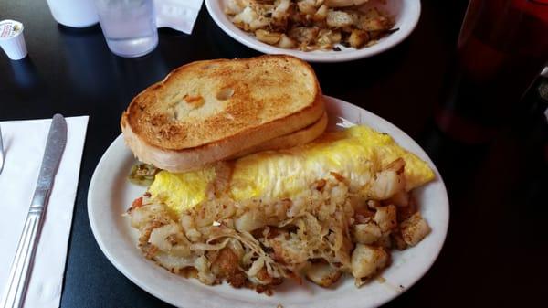 Banana peppers and hot sausage omelette with potatoes- fantastic!