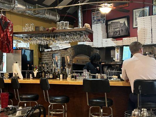 Brick oven and the bar area