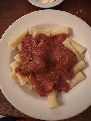 Rigatoni and meatballs.