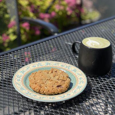 Chocolate Chip Oat Peanut Butter Cookie with Matcha Latte