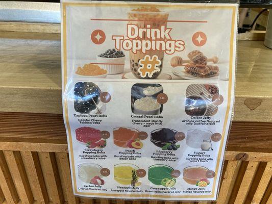 Drink Toppings Menu