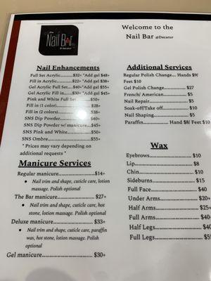 Menu as of May 2022