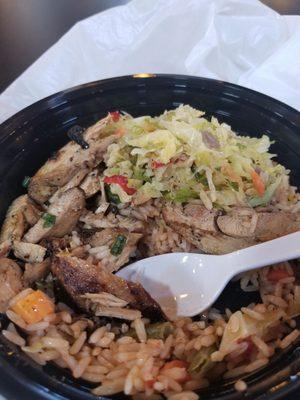 Jerk chicken bowl with cabbage