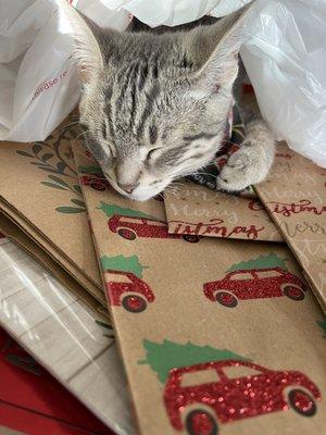 She's tired of wrapping - great gift bags