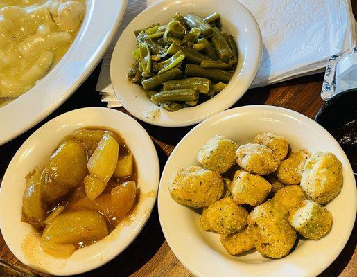 Fried Apples, Green Beans, Fried Okra