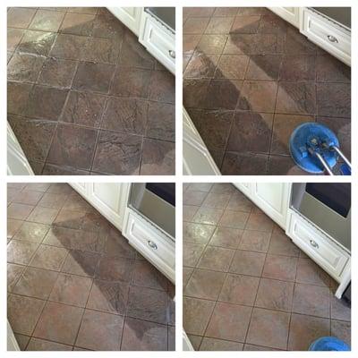 The before, during and after of cleaning a kitchen tile floor!