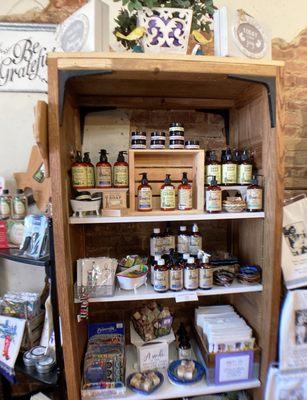 Fredericksburg Farms lotions, soaps, hand sanitizer, etc. - awesome selection of these sought-after products.