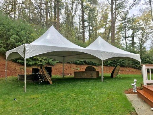 20 x 40 Frame Tent.  Frame tents can be put on pavement OR grass and they have no center poles or obstructions under the canopy