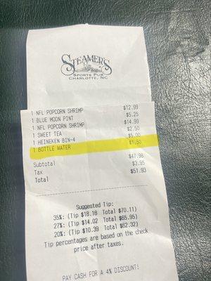 Receipt for my $1.50 bottle of water