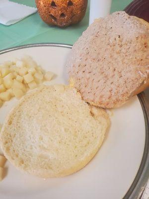 The actual FROZEN patty served to my dad for lunch