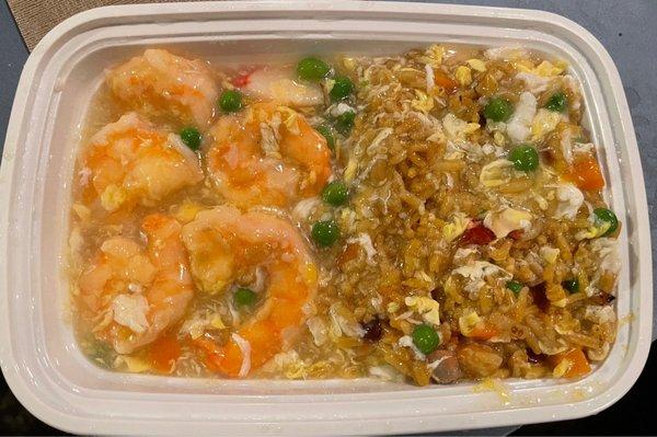 Shrimp with Lobster Sauce Combo Platter, comes with pork fried rice