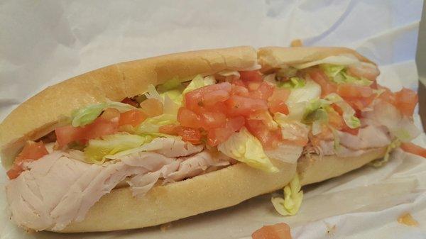 Cold Turkey sub with Provolone, lettuce and tomato.