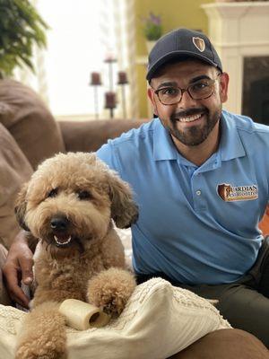 Pet friendly solutions & technicians! Meet Eric's new friend Sophie.