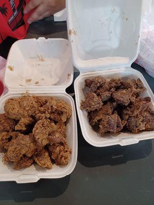 Fried liver, & fried gizzards. $5.50 each container.