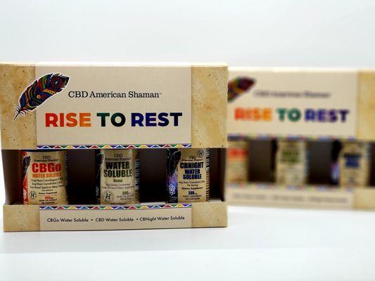 Covering you morning to night to morning again.  Check out our CBD American Shaman Rise to Rest Bundle