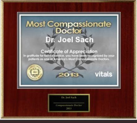 Most compassionate Dr Award for Dr Sach