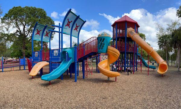 Kids playgrounds w 6 slides, R E Olds Park, Oldsmar, by Westchase, Tampa Bay