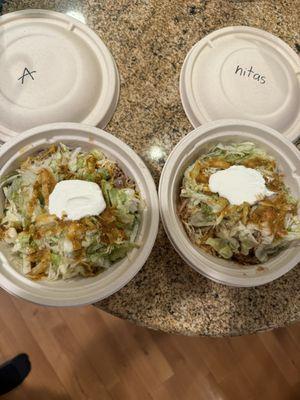 Two burrito bowls