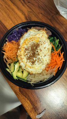 The bibimbap had a nice balance of beef and veggies.