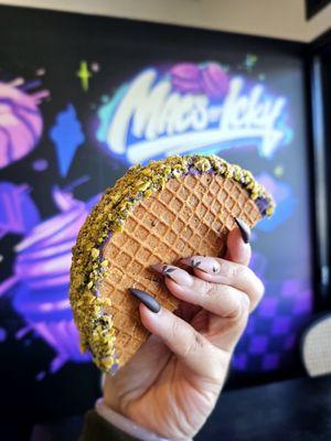 Ube Pistachio Ice Cream Taco