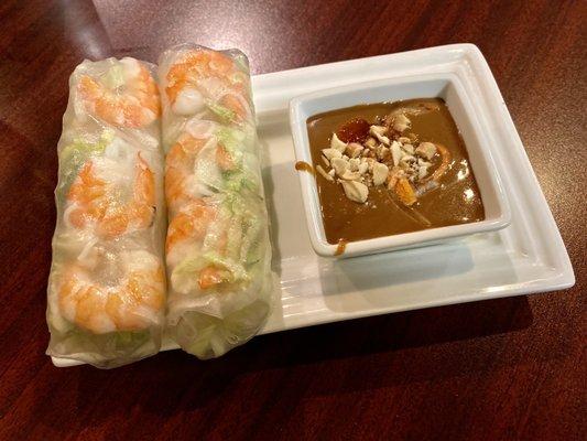 Shrimp spring rolls with peanut dipping sauce